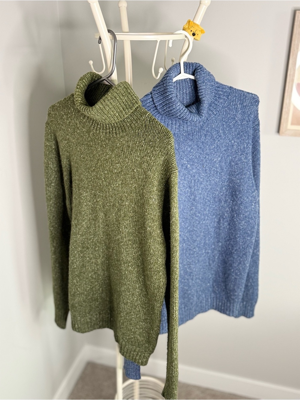 2 Turtleneck Knit Sweaters - Olive Green - Pale Blue